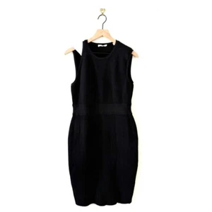 A.L.C. Sleeveless Asymmetric Shoulder Stretch Knit Sheath Dress Black Sz L - Picture 1 of 9