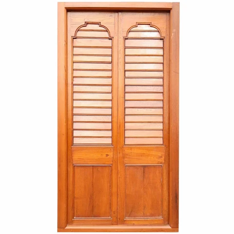 Antique Anglo Indian Teak Louvered Double Door with Frame c. 1850 Cover