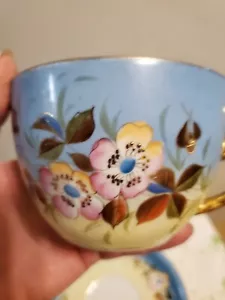 ANTIQUE HANTPAINTED 1885-1902 ROYAL TETTAU BLUE TEA CUP/SAUCER - Picture 1 of 16
