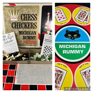 Vintage 1966 Transogram Black Cat Michigan Rummy Favorite Games Chess Checkers - Picture 1 of 24