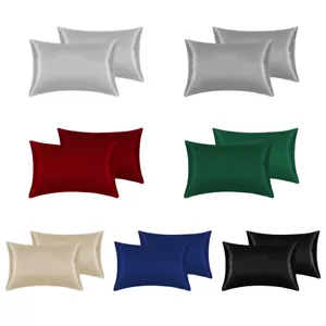 2 Pack Luxury Satin Silk Pillowcase Silk Cover Standard Queen King Pillow Cover - Picture 1 of 32