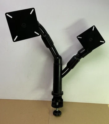 Dual Monitor Adjustable Arm Desk Clamp Mount Fits Two Smaller Screens Black - Image 1 of 4