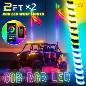 2✖2ft RGB COB LED Whip Lights Antenna Chase Bluetooth & Remote for ATV UTV SXS - Picture 1 of 21