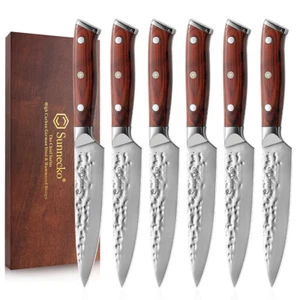 Sunnecko 6PCS Kitchen Utility Knife 5 Inch Steak Knife German Stainless Steel