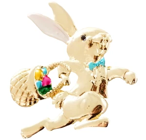 Süß! NEU OHNE ETIKETT VINTAGE-INSPIRIERT OSTERHASE LÄUFT mit OSTEREI KORB BROSCHE ANSTECKNADEL - Bild 1 von 16
