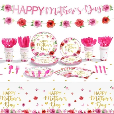 171 Piezas Feliz Día de la Madre Fiesta Decoraciones Desechables Día de la Madre Platos Na... Foto 1 de 4