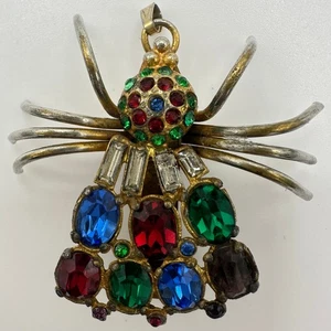 40er Jahre Vintage vergoldet bunte Strass Spinne Figur Brosche Anhänger - Bild 1 von 8