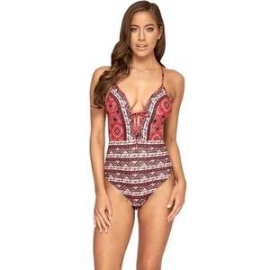 JETS Australia One Piece Swimsuit Size 8 Arabian Spice Plunge V-Neck Boho Chic - Picture 1 of 5