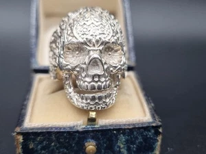 23g Silver Candy Skull Ring 925 Sterling Size U Ounce Oz Heavy Biker Not Keeper - Picture 1 of 9