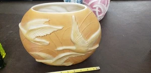 Large Vintage Phoenix Consolidated Glass Seagulls Vase Gold Finish - Picture 1 of 4
