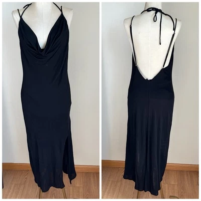 NBD Black Draped Dress Small Revolve Brand Date Night Out Cowl Open Back Small - Image 1 of 2