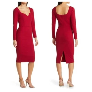 Dress the Population Women's Sonia Long Sleeve Midi Dress in Red - Picture 1 of 7