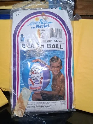 New Sealed Vintage 1991 Intex Wet Set Snoopy & Friends Beach Ball 20" - Image 1 of 4