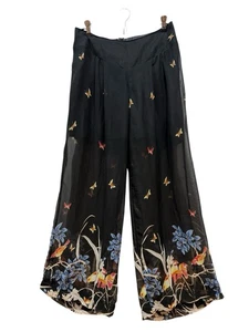 Atmosphere Flowy Pants UK 12 US 8 Black Sheer Lined Birds Butterfly Sheer Lined - Picture 1 of 9