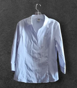 Anne Klein Top Women Purple Pinstripe Long Slv Collared Button Front 100% Cotton - Picture 1 of 9