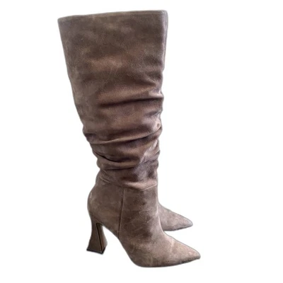 Botas de pantorrilla holgadas Vince Camuto Alinkay elegantes gris topo gamuza cuero talla 9,5 Foto 1 de 4