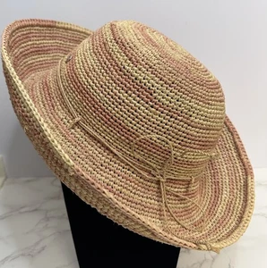 Helen Kaminski Hat Raffia Beige Woven Ombre Tone Rolled Rim Sun Vacation - Picture 1 of 12