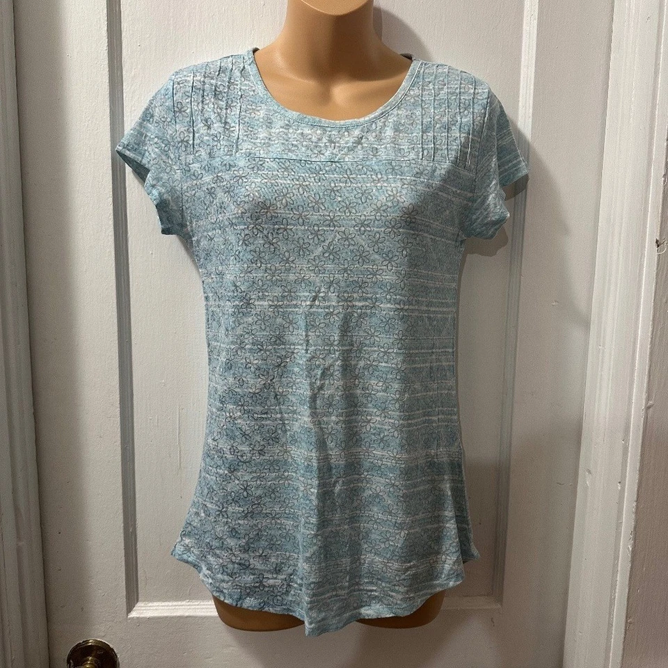 Earth Yoga Azul Rayas Burnout Manga Corta en S Foto 1 de 1