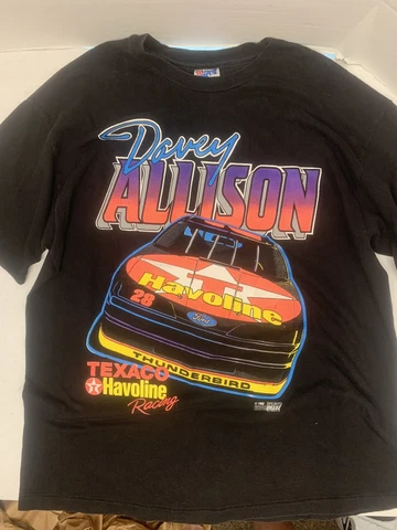 Vtg Davey Allison Nascar Car Racing T-Shirt Single Stitch XL Black Cover