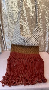 Vintage Hippie Boho Macrame Ombre Purse Shoulder Bag Fringe Trim - Picture 1 of 13