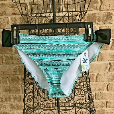 Malibu Dream Girl Bikini Bottoms Sz XL NWT Lined Tribal Aqua Black Beach Swim - Image 1 of 4