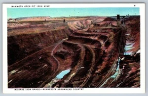 Mina a cielo abierto, Missabe Iron Range, condado de Arrowhead, Minnesota, postal de lino - Imagen 1 de 2
