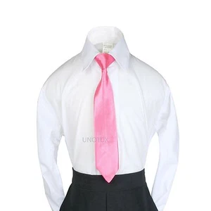 Satin Solid 23 Color Clip on Long tie Necktie for Boys Formal Tuxedo Suits S-20 - Picture 1 of 24