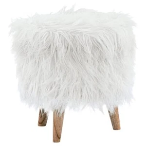 Ashley Furniture Elson Wood and Faux Fur Storage Ottoman in White - Picture 1 of 9