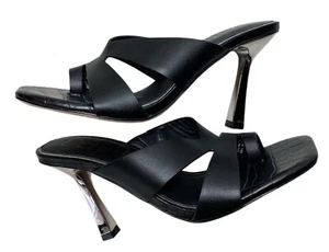 Deltan Francesca Women's Metallic Heel Square Toe Dress Sandals Black 8M - Picture 1 of 7