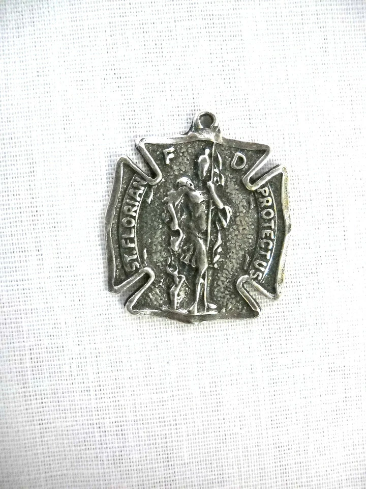 SAINT FLORIAN FIRE DEPARTMENT PROTECT US MEDALLION USA PEWTER PENDANT NECKLACE - Image 1 of 1