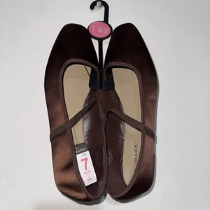 Brown Satin Dolly Style Flat Slip on Shoes UK Size 7 EU 40 - Picture 1 of 16