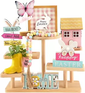 Easter Tiered Tray Decorations Set, 8 Pieces Easter Spring Home Table Shelf Deco - Picture 1 of 12