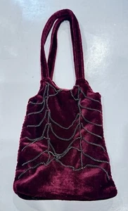 Vintage Borgoña Terciopelo Glam Gótico Telaraña Cadenas Mini Bolso Muñequera Formal - Imagen 1 de 6