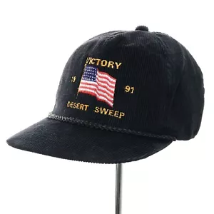 Victory 1991 Desert Sweep Storm USA Flag Corduroy Hat Cap Black Military RARE - Picture 1 of 8