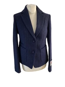 Next Size 12 Harris Tweed Navy 100% Wool Blazer Jacket  - Picture 1 of 11