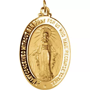 Miraculous Medal 18K Yellow Gold 29 x 20mm Oval Virgin Mary Large 2 Sided - Picture 1 of 3