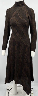 Proenza Schouler Brown/Black Turtleneck Asymmetric Jacquard Midi Dress sz S - Image 1 of 4