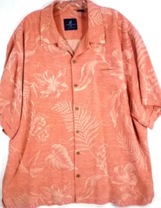 Caribbean Joe-Mens Hawaiian Shirt-2XL XXL-Coral/Pink-100% Silk-Casual Button-Up - Picture 1 of 7