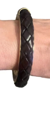 Michael Kors Brazalete Plata en Plata con Trenzado Cuero Marrón Oscuro Foto 1 de 4