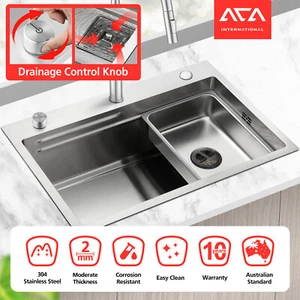 304 Stainless Steel Kitchen Sink Countertop Control Detachable Colander Overflow - Picture 1 of 14