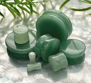 PAAR grüne Aventurin Stecker Halbedelstein Bio Stein Messgeräte - 7/8" - Bild 1 von 4
