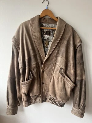 VTG Vera Pelle  Mens Leather Jacket Tan Brown Bomber Batwing Button Italy Sz S - Image 1 of 4