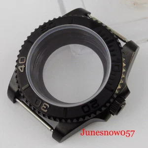 Black Coated 40mm Watch Case Fit NH35 ETA 2836 MIYOTA Movement Sapphire Glass - Picture 1 of 8