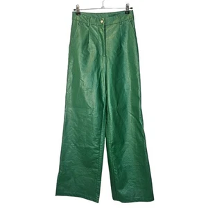 Pantalones Princess Polly Suki Veganos Verdes Rectos Pierna Ancha Cintura Alta Talla 4 - Imagen 1 de 10