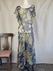 1930s Silk Georgette Floral Print Slip Dress Sz S - Picture 1 of 10