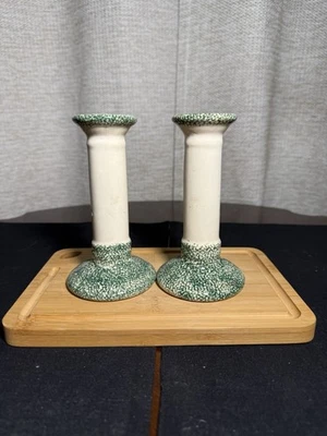 Wang’s International Ceramic Green And Cream Colored Candlesticks  - Image 1 of 4