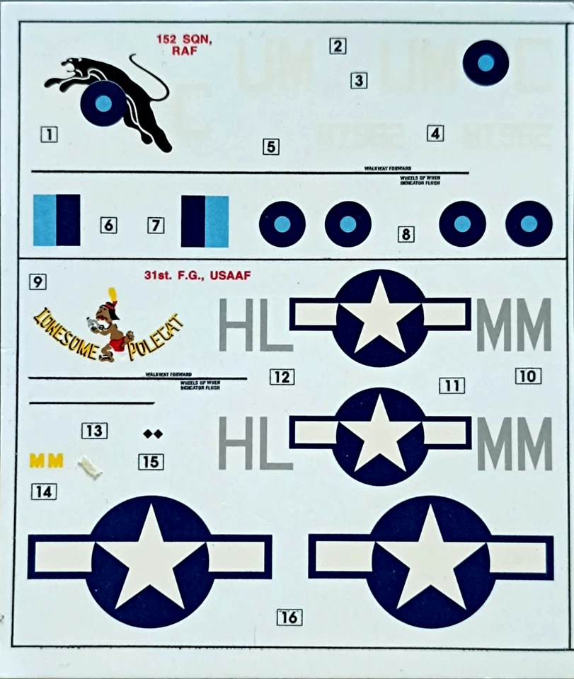 1/48 scale Spitfire 152 SQN RAF, 31st. F.G. USAAF  DECALS - Image 1 of 1