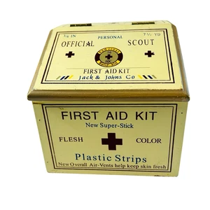 Vintage Official Scout Decorative Wood Box First Aid Kit Images Hinged 6X6" - Picture 1 of 9