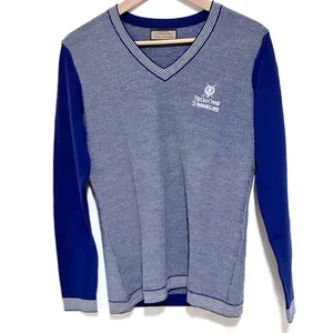 Old Course St. Andrews Golf Blue White Knitted Wool Pullover L/S V-Neck Sweater - Picture 1 of 7