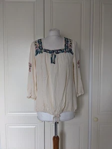 Monsoon Damen UK10 creme Boho indische Baumwolle bestickt Tunika Kaftan Bluse Top - Bild 1 von 10
